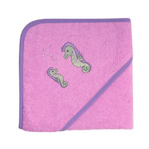 Wörner Südfrottier Kapuzenbadetuch   "Seepferdchen hellflieder" Gr. 80x80