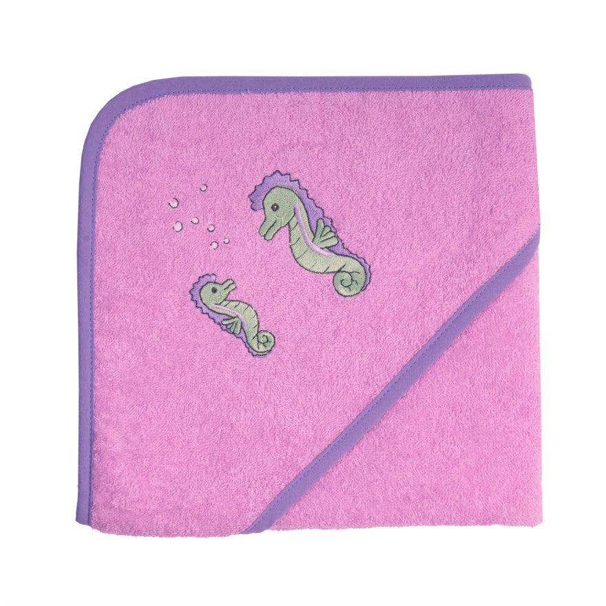 Wörner Südfrottier Kapuzenbadetuch   "Seepferdchen hellflieder" Gr. 80x80