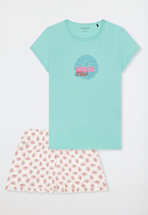 Schiesser Schlafanzug kurz Beach Club blaugrün Gr.176