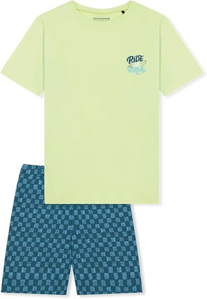 Schiesser Schlafanzug kurz Karos Surfer gelb Gr.176