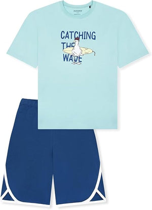 Schiesser Schlafanzug kurz Surfbrett türkis Gr.176