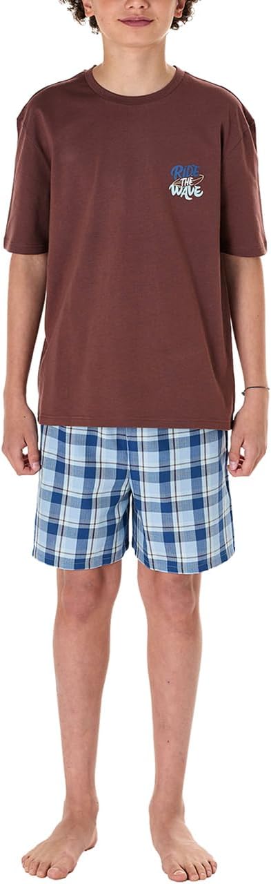 Schiesser Schlafanzug kurz Surfer Karos havanna Gr.164