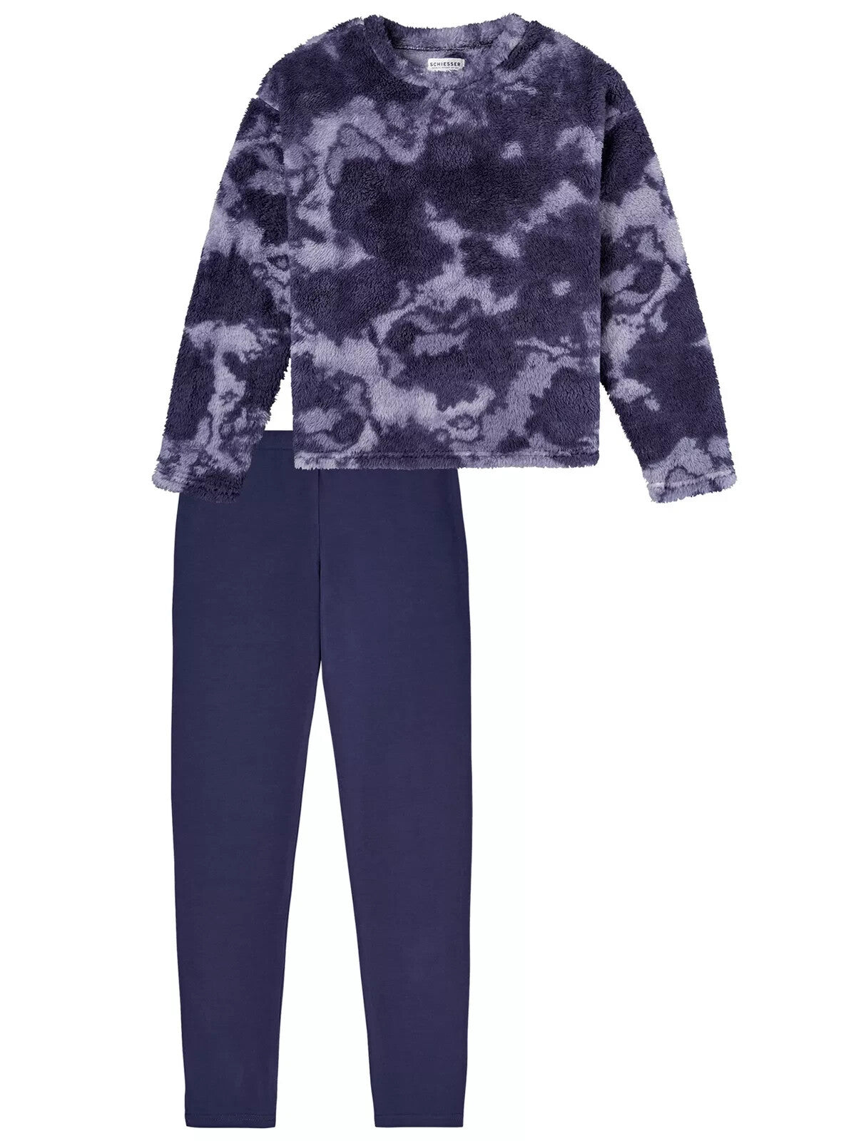 Schiesser Schlafanzug lang Plüsch-Shirt Leggings nachtblau  Gr. 140 - 176