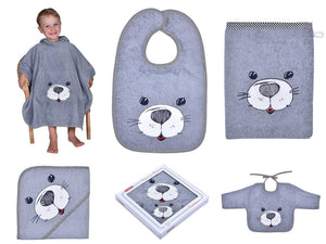 NEU Südfrottier Serie "Seehund grau" Badetücher, Badeponcho, Lätzchen etc