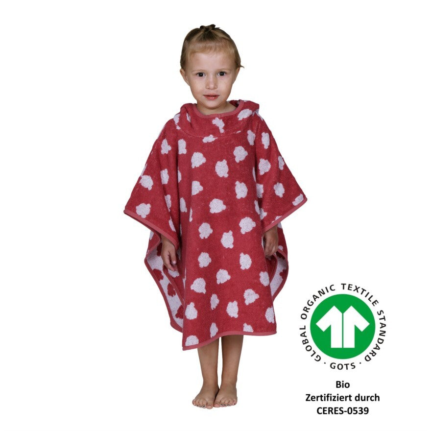 Wörner Südfrottier Teddy rot BIO Bade-Poncho 120/75 cm