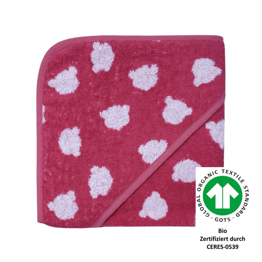  Wörner Südfrottier Kapuzenbadetuch BIO  "Teddy rot" Gr. 80x80