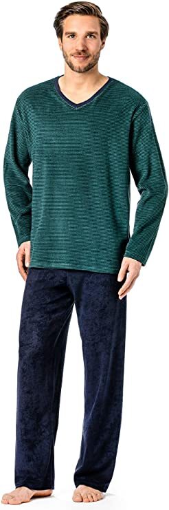 SCHIESSER SCHLAFANZUG lang  Frottee  Ringel Grün Gr .50