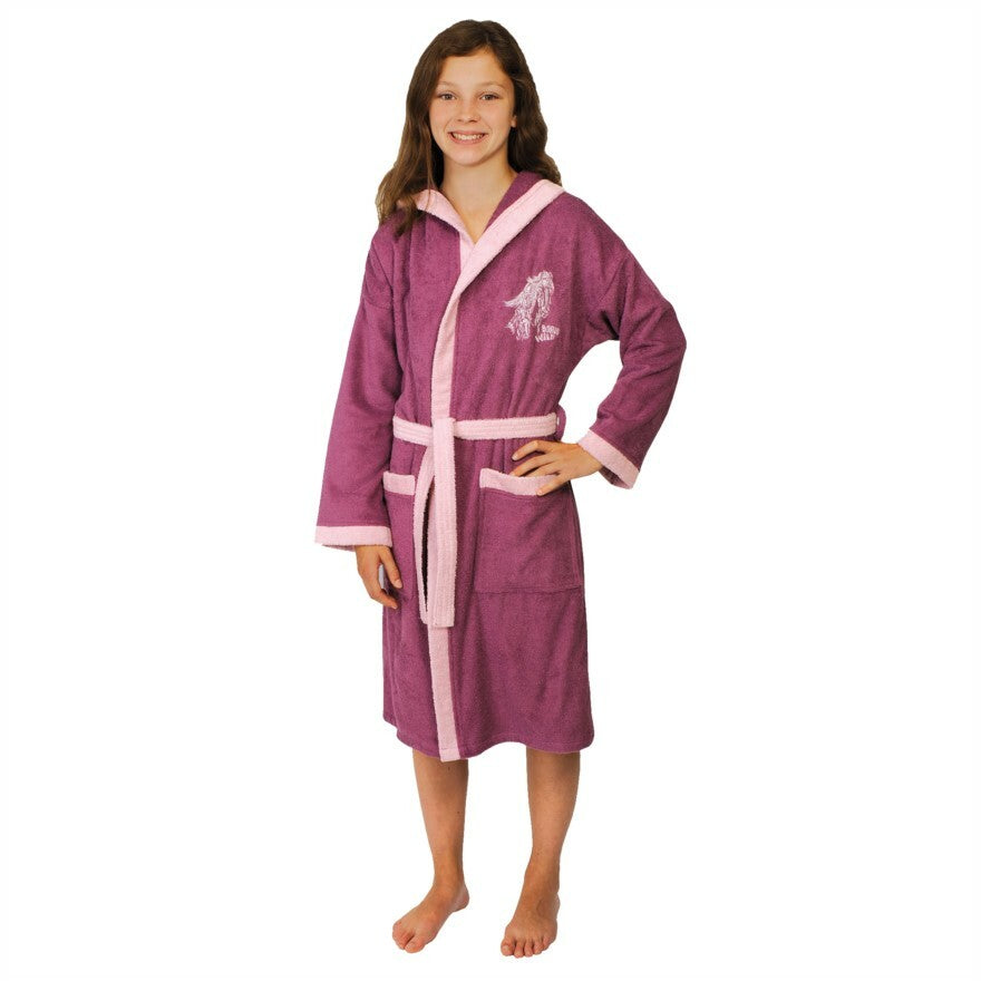 *NEU* Wörner Bademantel Mädchen "Pferd mauve " Frottier Gr.116 - 176