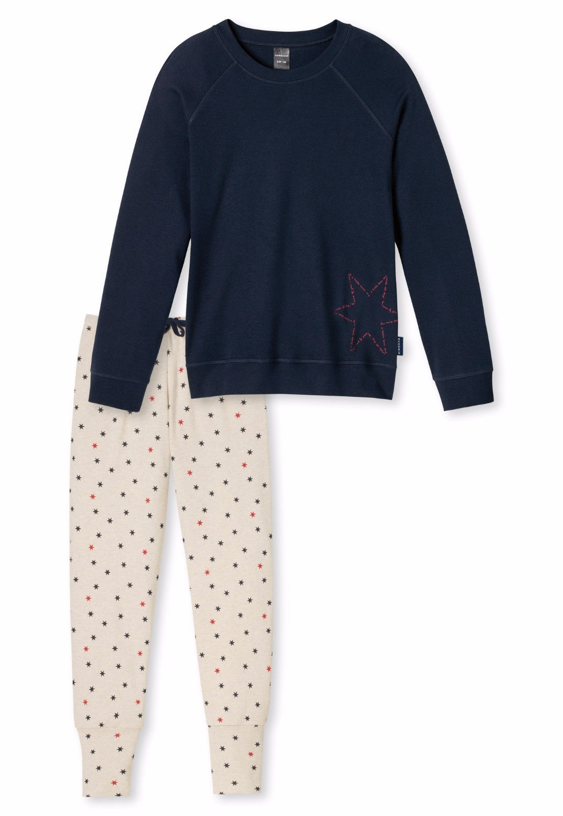 Schiesser Mädchen langer Schlafanzug 2-tlg. blau beige Gr. 140 