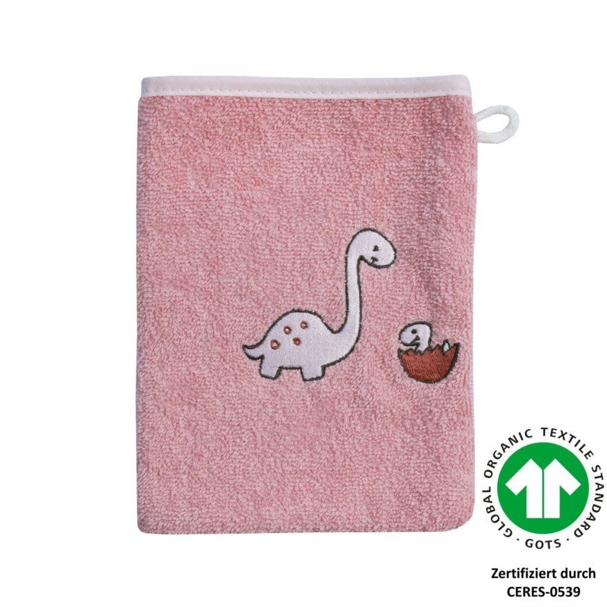 %% Wörner Südfrottier Waschhandschuh Dino rosa  Gr. 15x20 %%