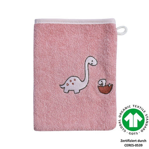 %% Wörner Südfrottier Waschhandschuh Dino rosa  Gr. 15x20 %%