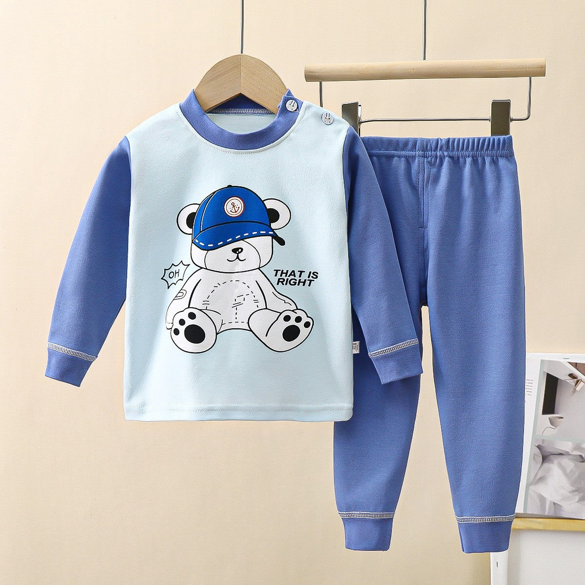 Süßer Baumwoll Jungen Schlafanzug mit Coolem Bär Design von 1 Jahr bis 6 Jahre
