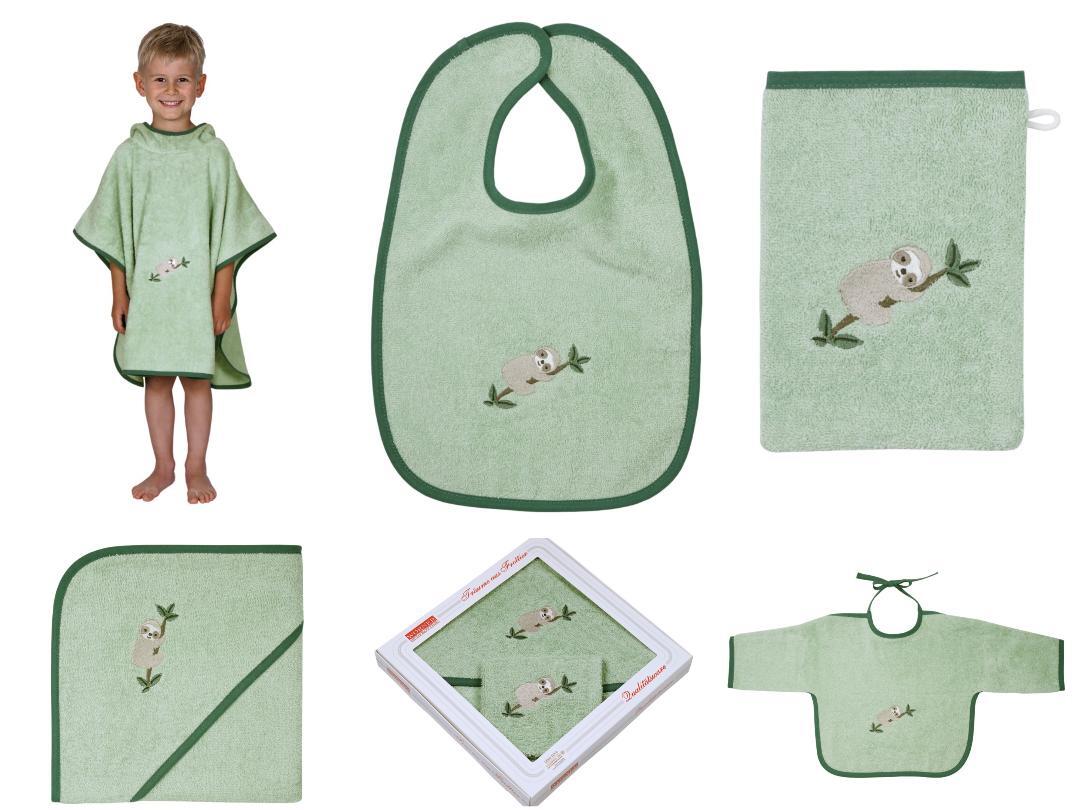 NEU Südfrottier Serie "Faultier helloliv" Badetücher, Badeponcho, Lätzchen etc
