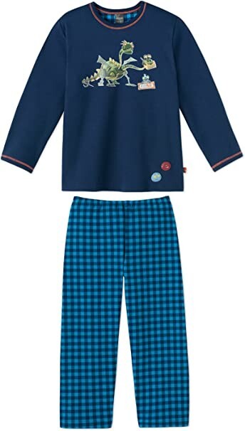 Schiesser langer Jungen  Dino Schlafanzug mit Karohose NEU Gr.98