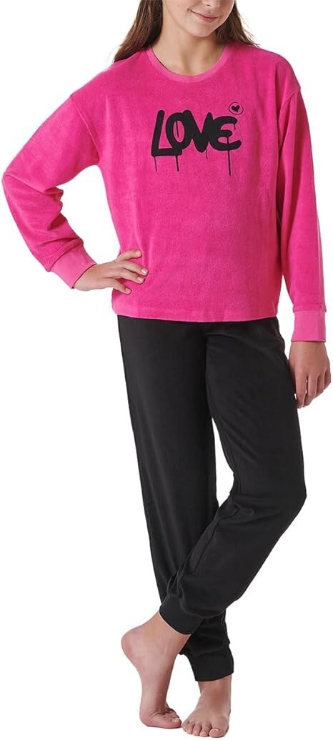 Schiesser  Schlafanzug lang Frottee Bündchen Love pink Gr. 140 - 176