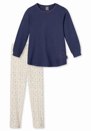 Schiesser Mädchen langer Schlafanzug 2-tlg. blau beige Gr.104-128