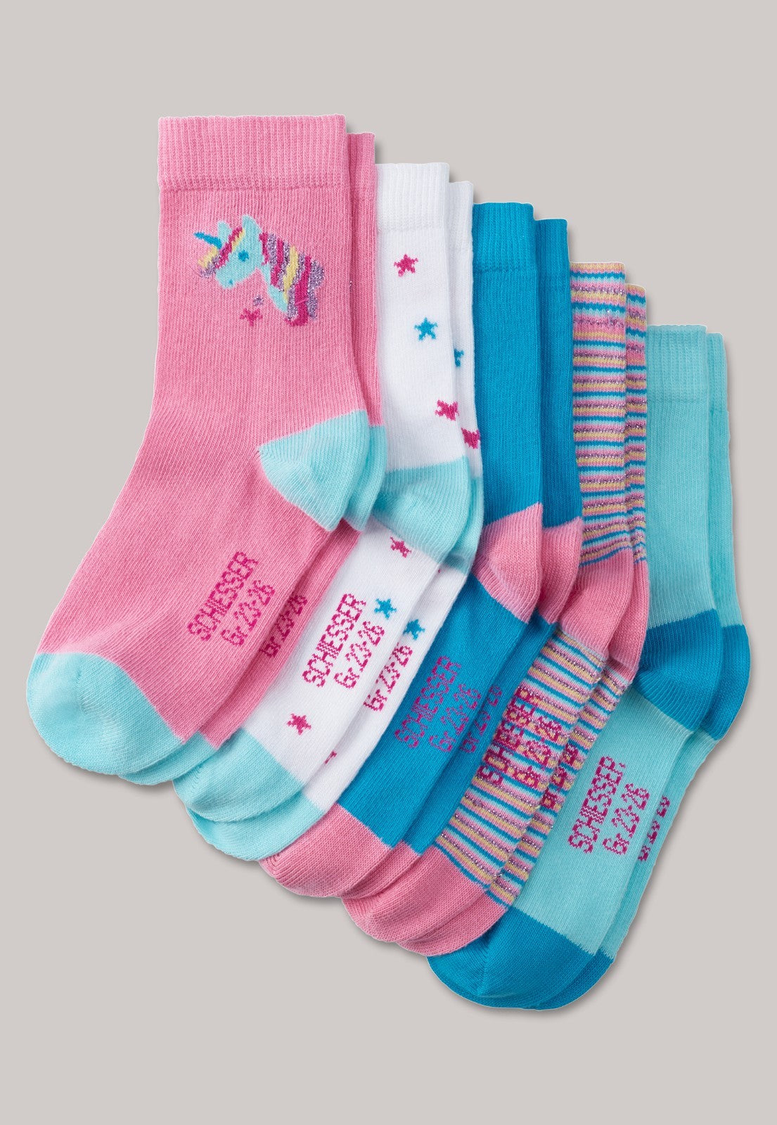 Schiesser Mädchensocken 5er-Pack Ringel Sterne Regenbogen Einhorn Gr.19-22