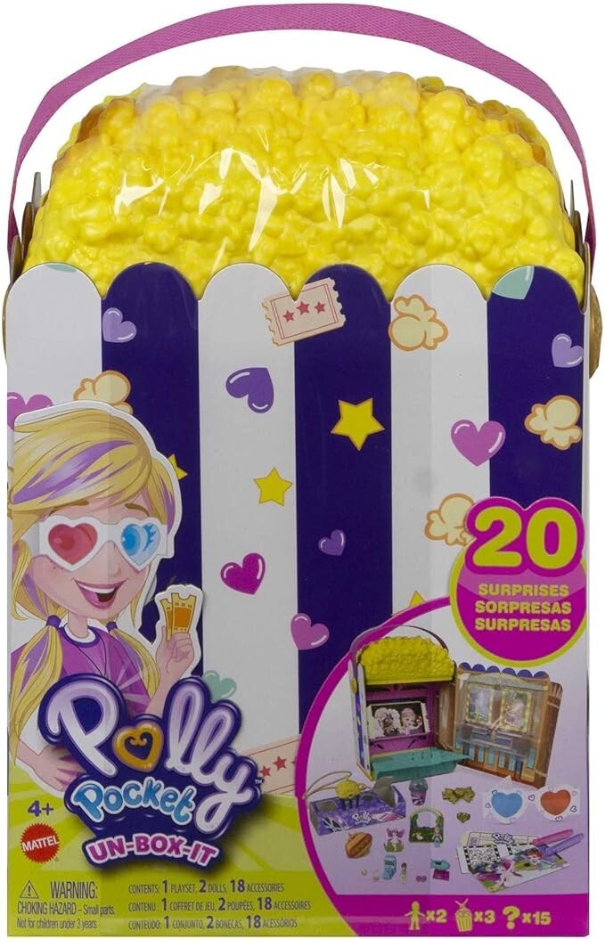 Polly Pocket GVC96 - Popcorn-Box Spielset, Popcorntüten-förmige Box