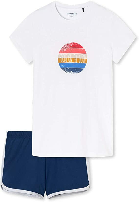 Schiesser Mädchen kurzer Schlafanzug Shorty weiß  2-tlg  Gr. 140