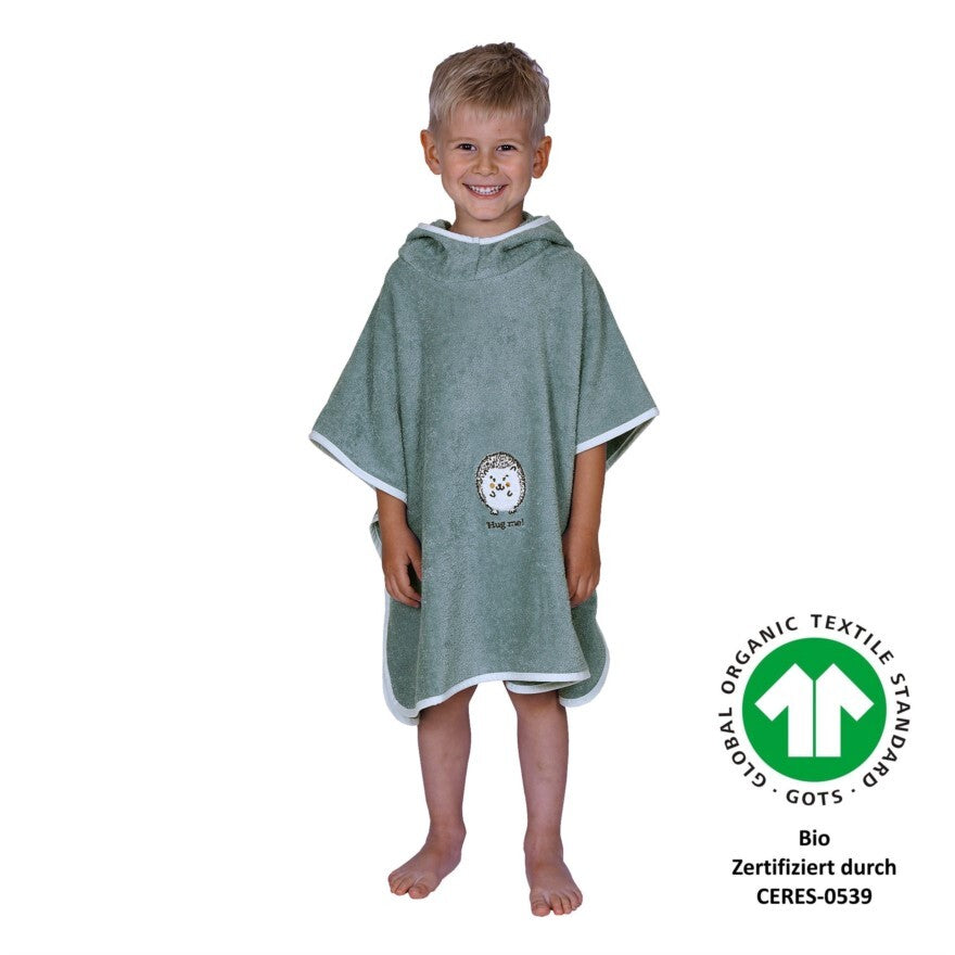 Wörner Südfrottier Igel Blau BIO Bade-Poncho 120/75 cm
