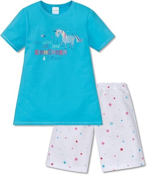 % STOP % REDUZIERT Schiesser Mädchen Schlafanzug kurz Shorty Einhorn NEU Gr. 104