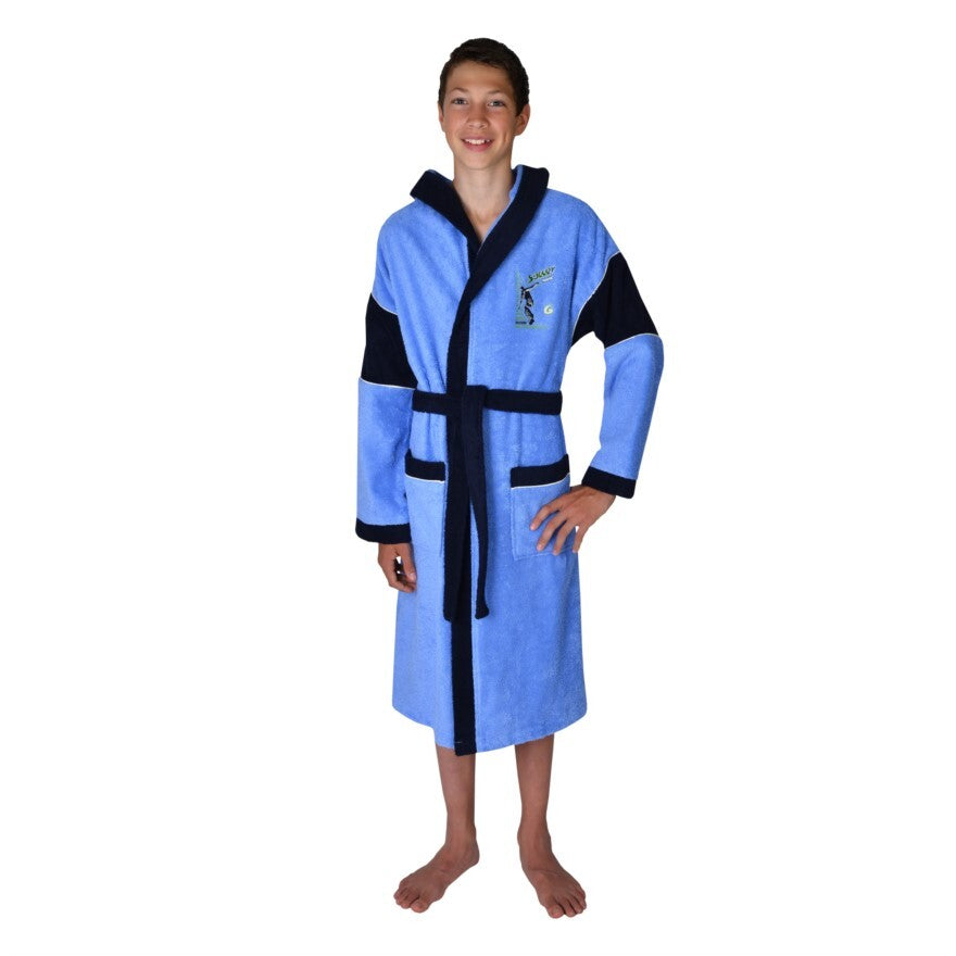  Wörner Südfrottier Junge Bademantel NEUWARE  "Soccer ciel" Gr. 128