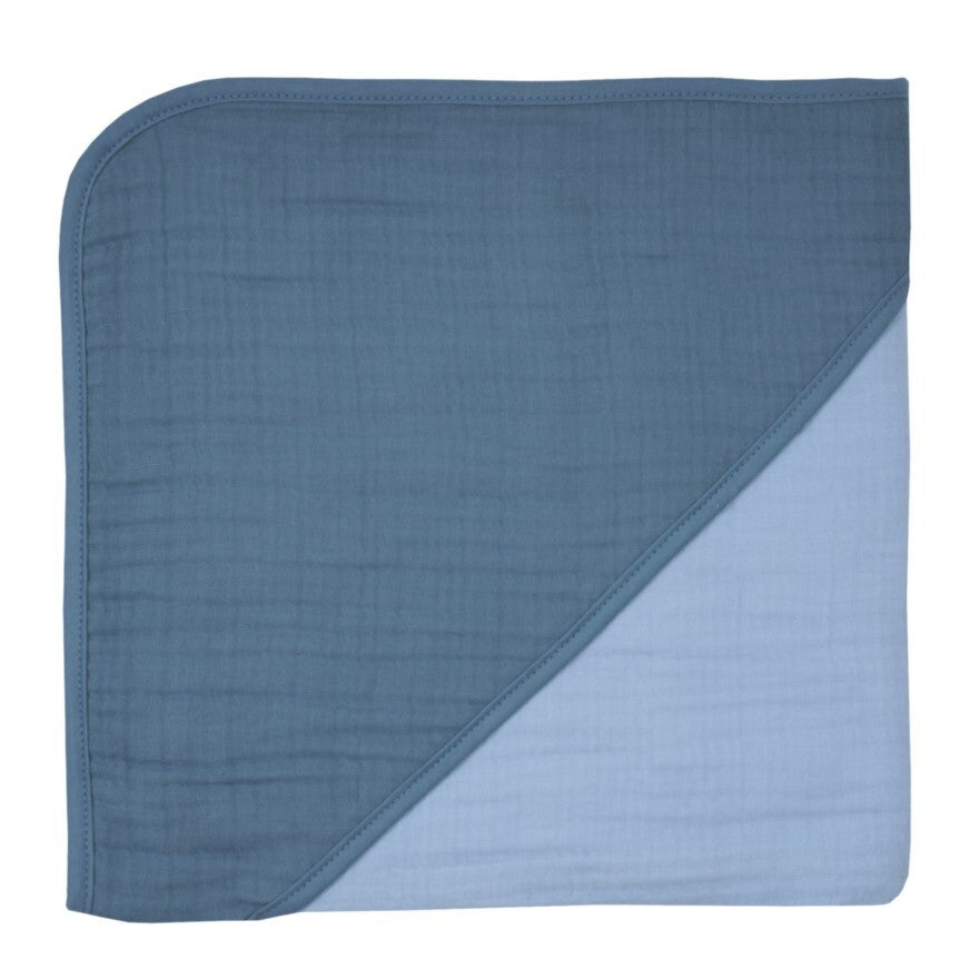 Musselin Uni Stahlblau Kapuzen-Badetuch Gr. 100x100 NEU und OVP