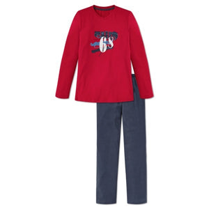 Schiesser Jungen langer Schlafanzug 2-tlg. rot blau "Live&drive"  Gr. 128 