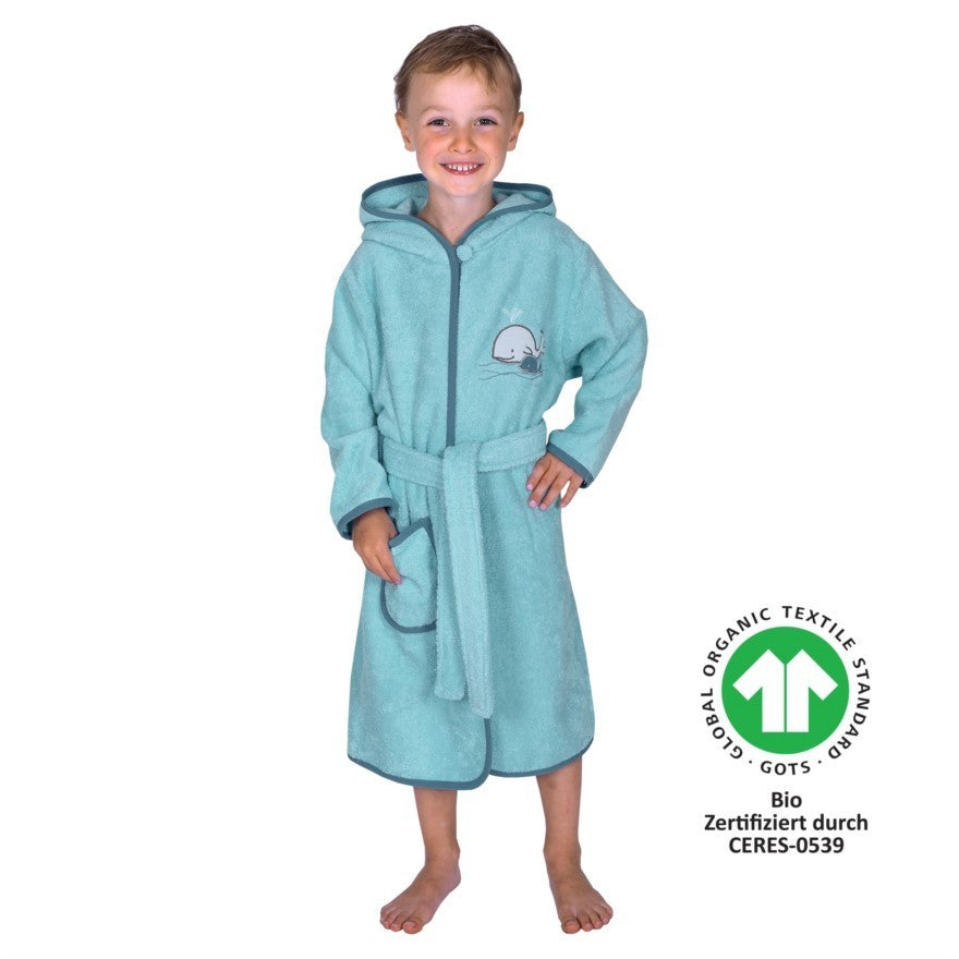 Wörner Südfrottier Wal Kristal Kinder Bademantel mit Kapuze Bio Gr.74-104
