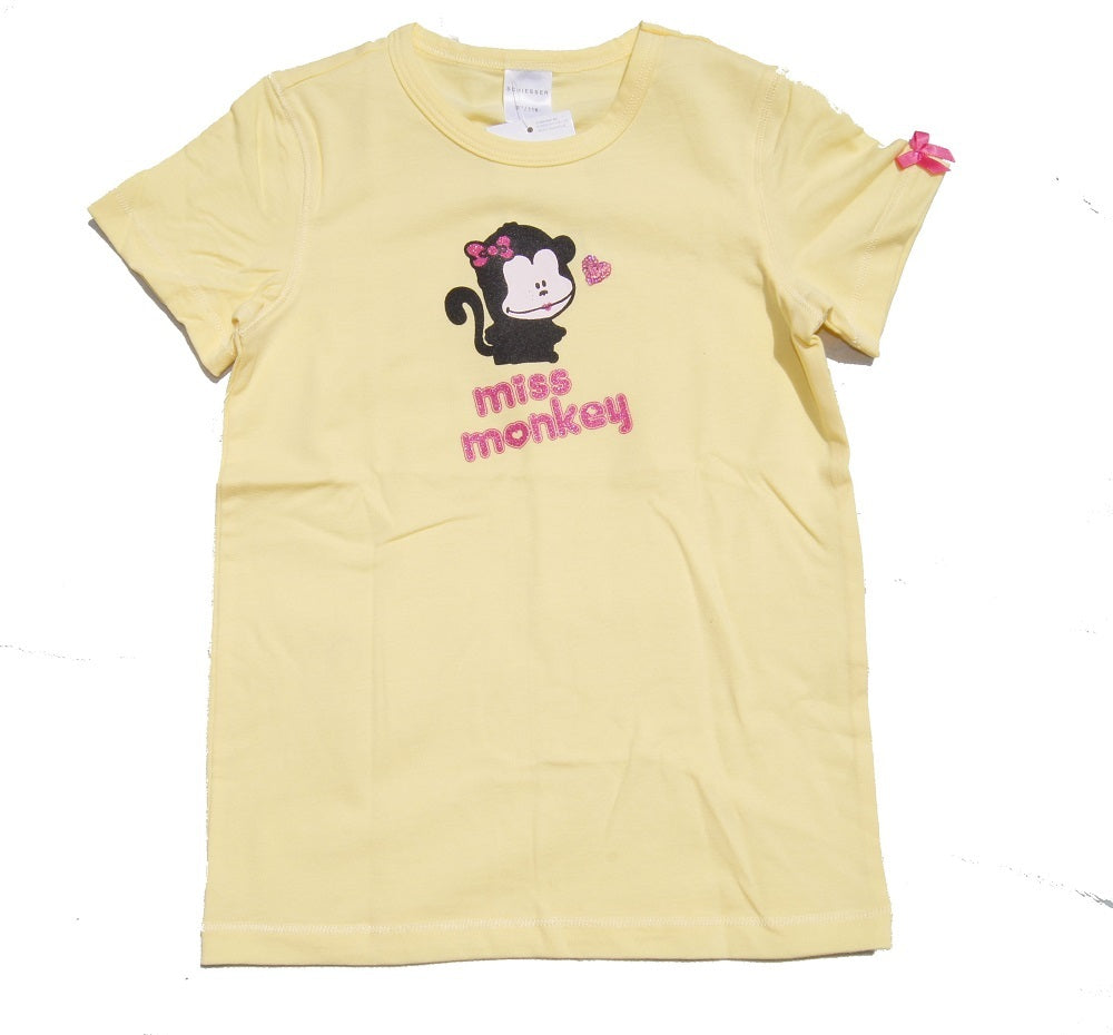 %% REDUZIERT%% Schiesser Mädchen T-Shirt " MIss Monkey " GELB  Gr. 116-152