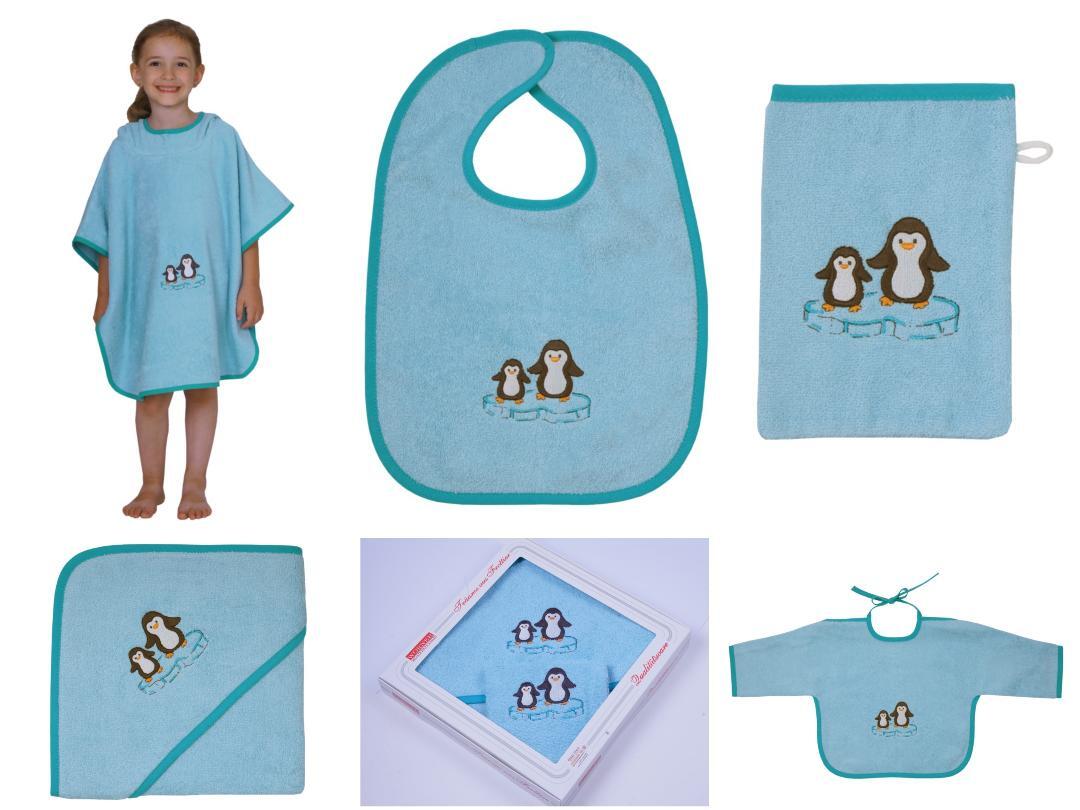 NEU Südfrottier Serie "Pinguine eisblau" Badetücher, Badeponcho, Lätzchen etc