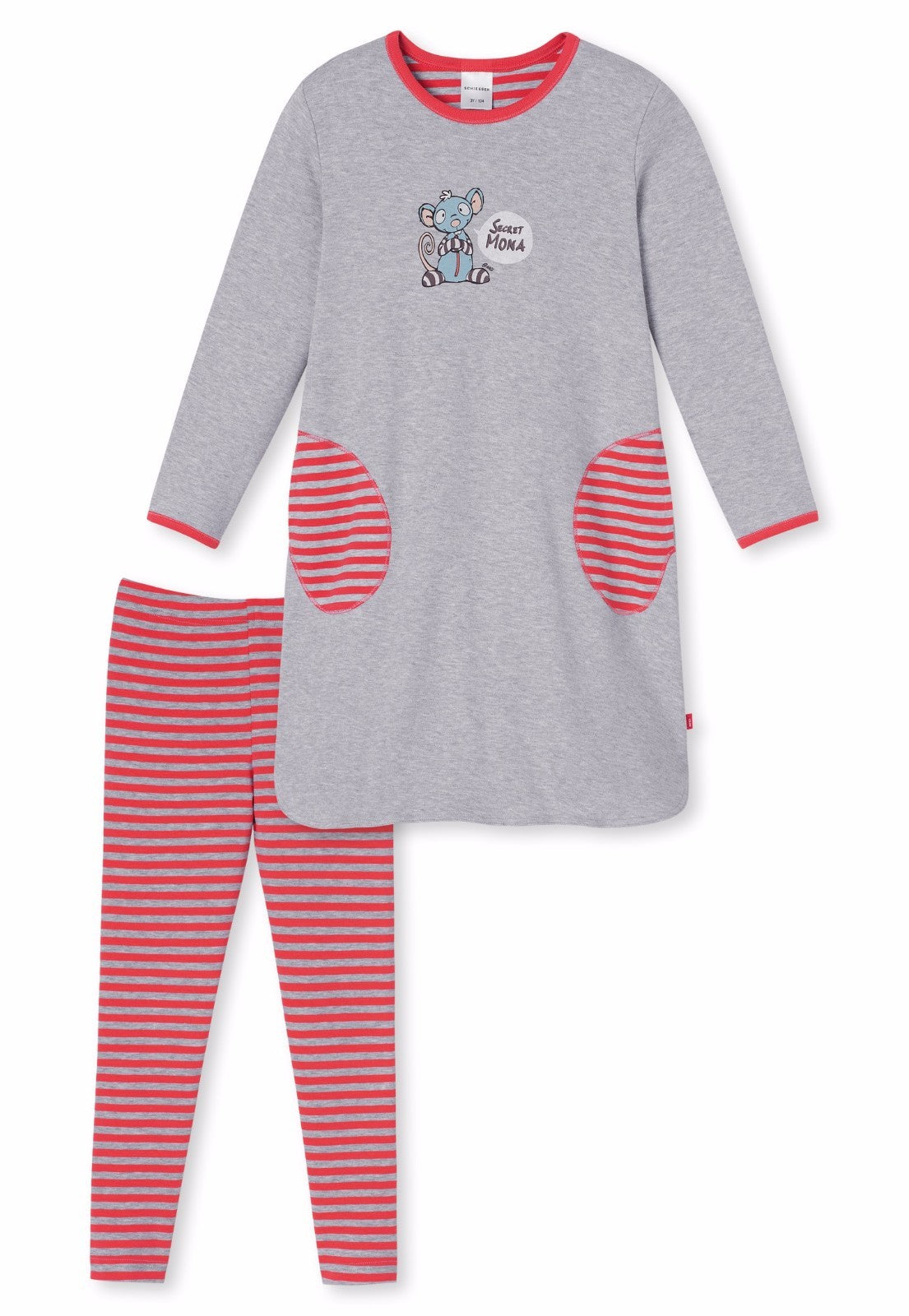 Schiesser Mädchen Schlafanzug lang Nachthemd + Leggings 2-tlg. grau Gr. 98