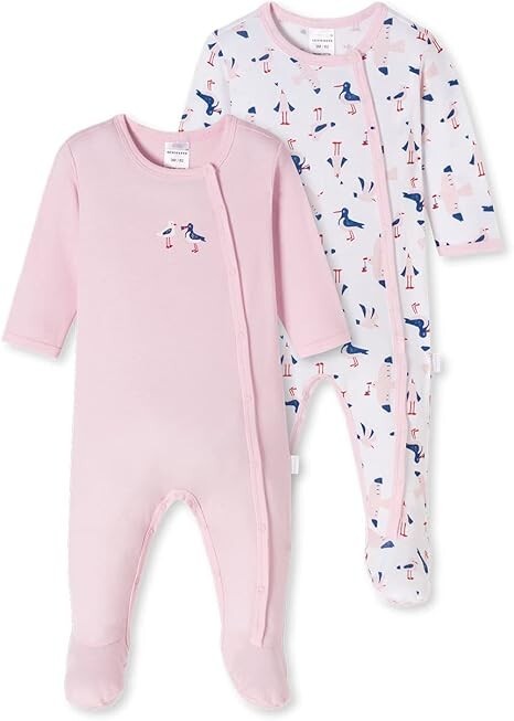Schiesser Babyanzüge lang mit Fuß 2er-Pack Feinripp Organic Cotton Möwen Gr 92
