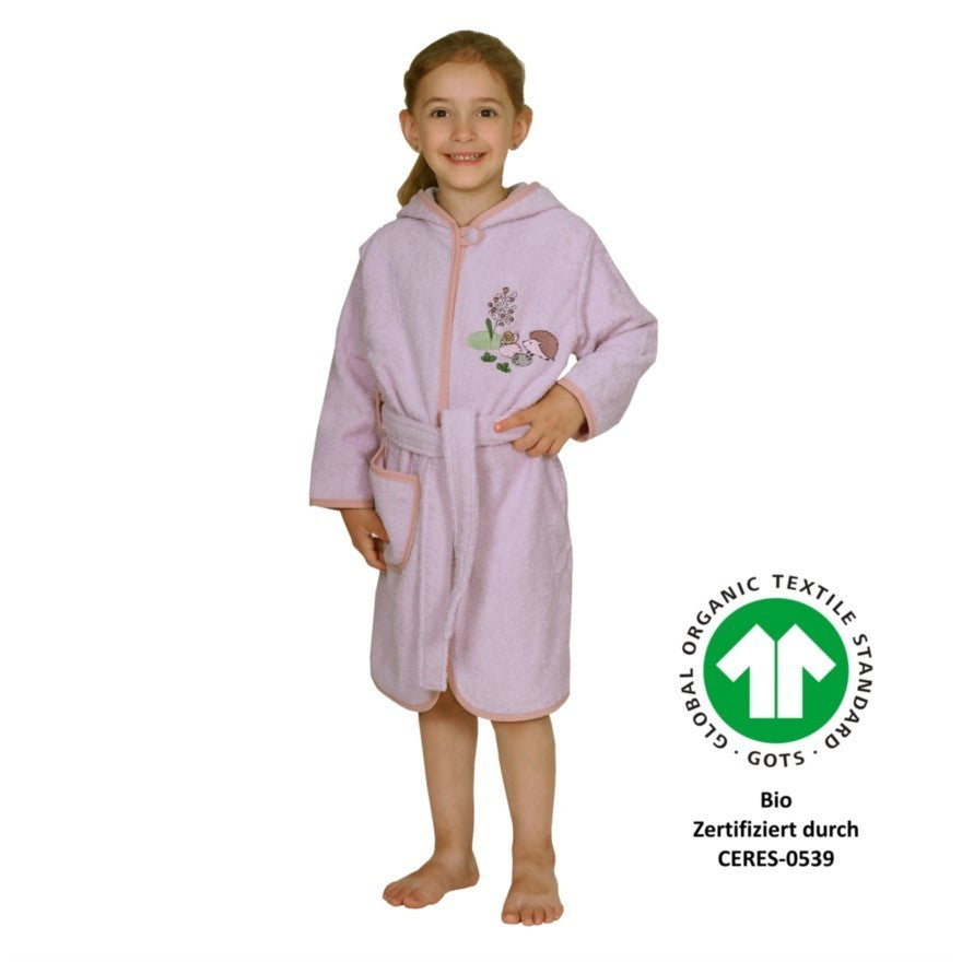 Wörner Südfrottier Igel Schnecke rosa Kinder Bademantel mit Kapuze Bio Gr.74-116