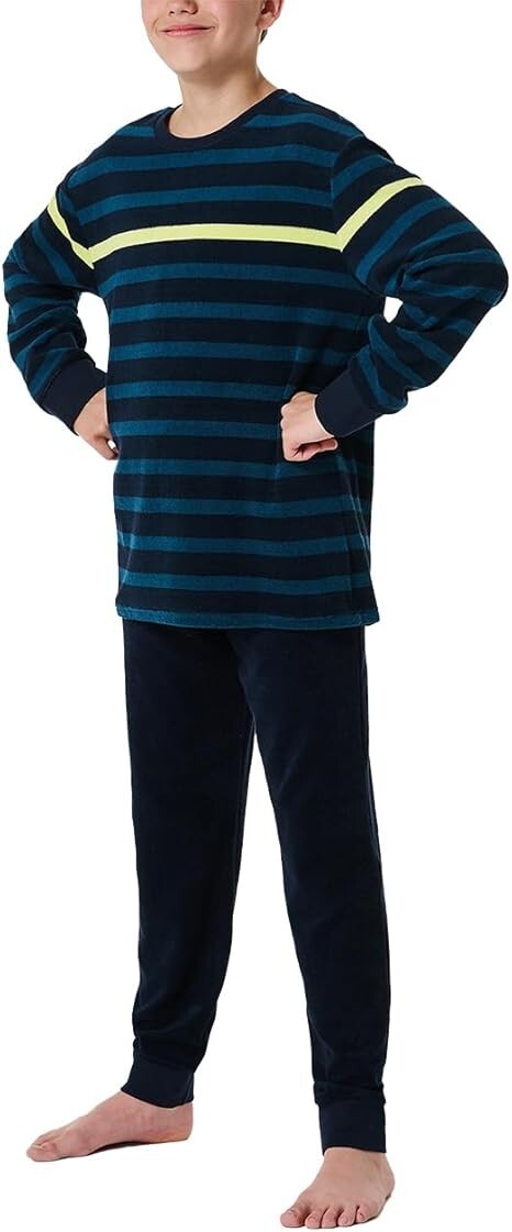 SCHIESSER  Jungen Schlafanzug Frottee  Nachtblau geringel  NEU Gr. 152