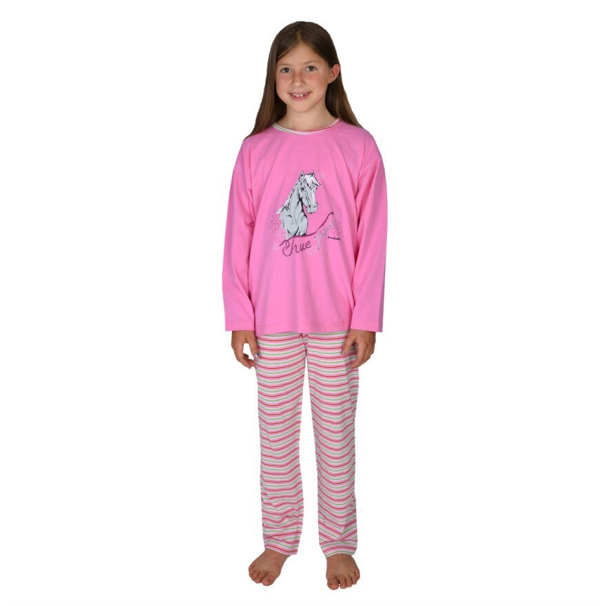 Wörner Südfrottier Mädchen Schlafanzug  "Pferd rosa" NEUWARE  Gr. 164
