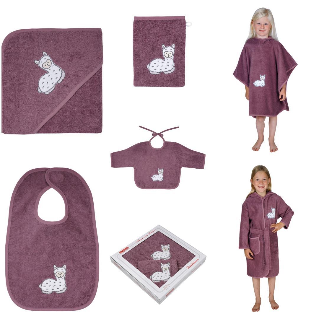 NEU Südfrottier Serie "Lama mauve" Badetücher, Badeponcho, Lätzchen etc