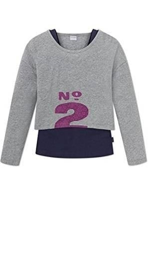 Schiesser Mädchen Shirt langarm + Top 2-tlg grau blau Gr. 128 - 176