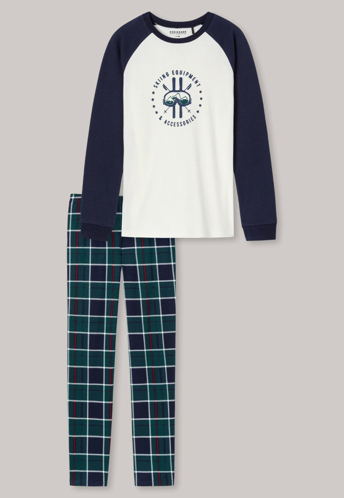 Schiesser Schlafanzug lang Interlock Organic Cotton Bündchen Karo  gr-140-176