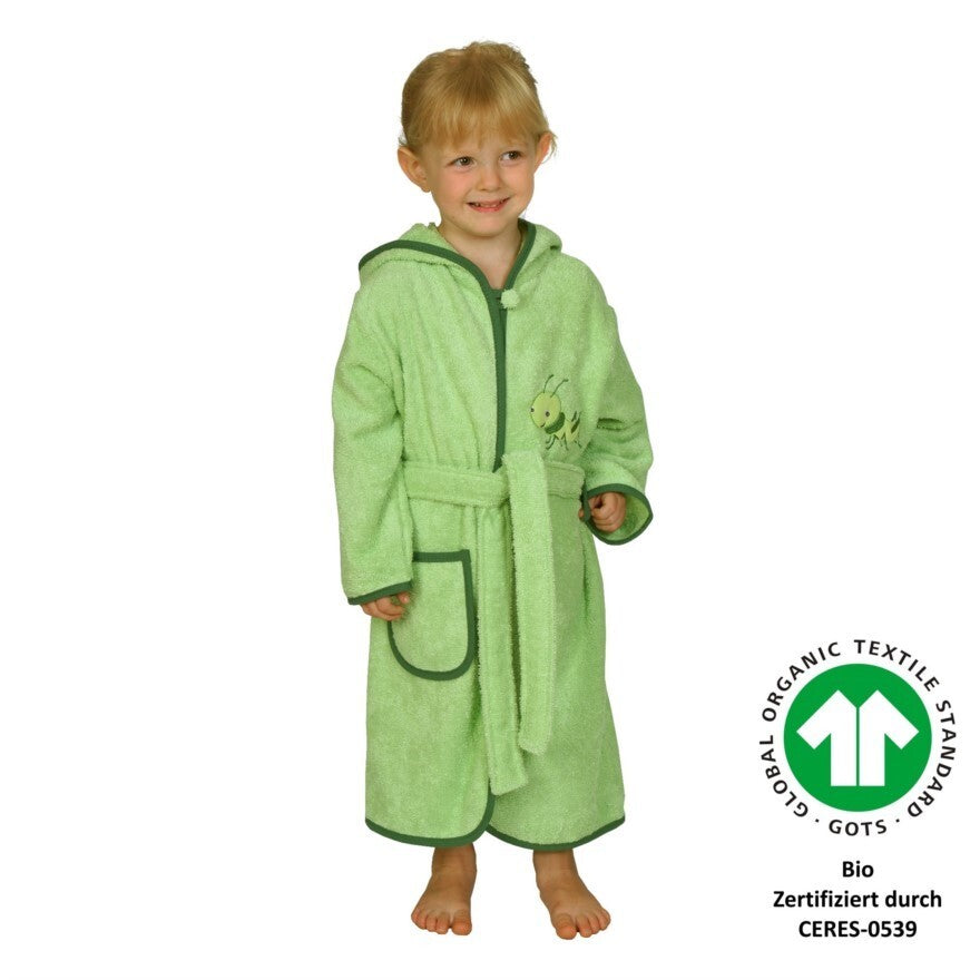 Wörner Südfrottier  MAUZ  " Grashüpfer " BIO Bademantel  Gr. 74-116