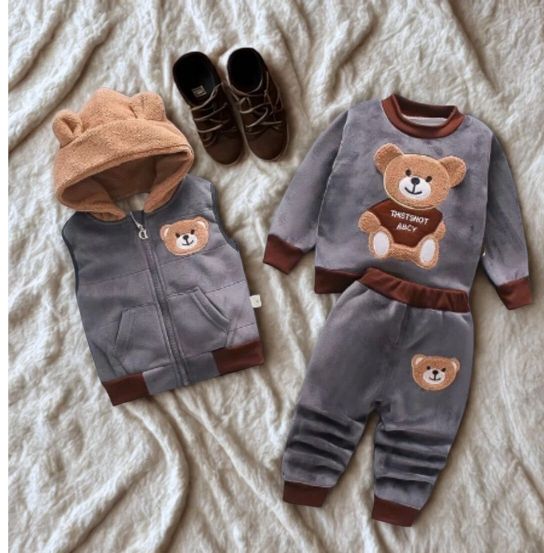 Zuckersüßes 3 Teiliges Nickiset Grau mit Bärchen  von 1 Jahr bis 6 Jahre