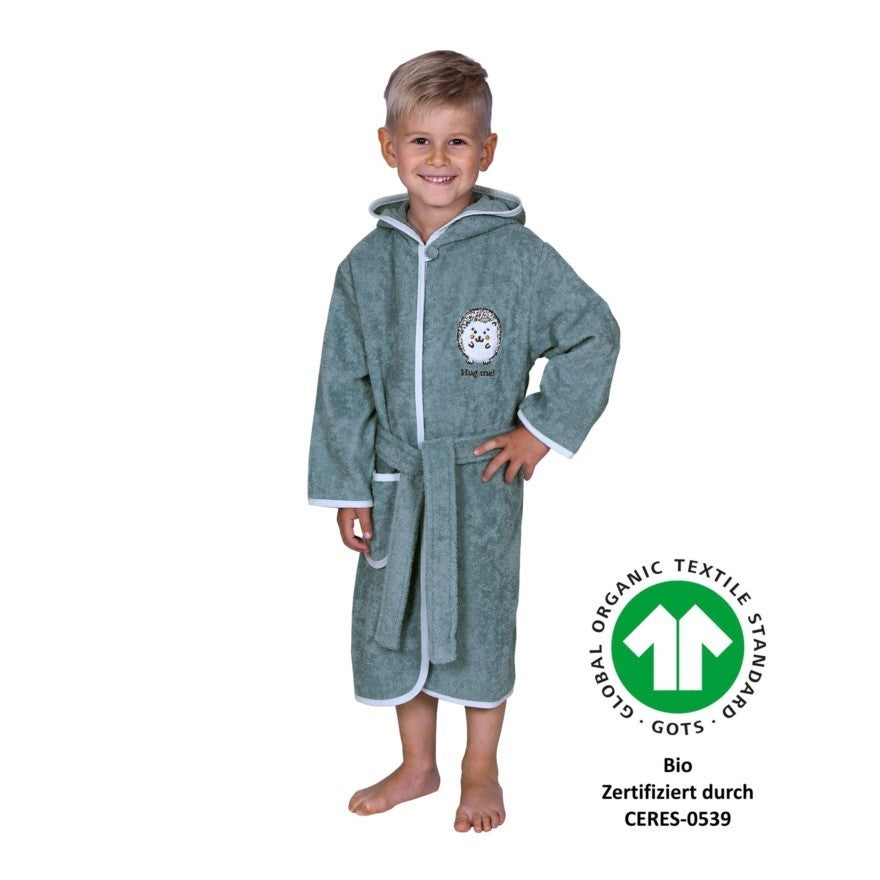 Wörner Südfrottier Igel blau Kinder Bademantel mit Kapuze Bio Gr.74-116