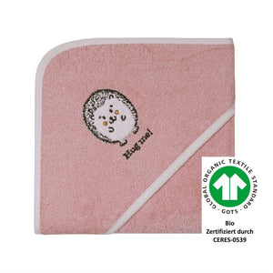  Wörner Südfrottier Kapuzenbadetuch BIO  "Igel rosa" Gr. 80x80