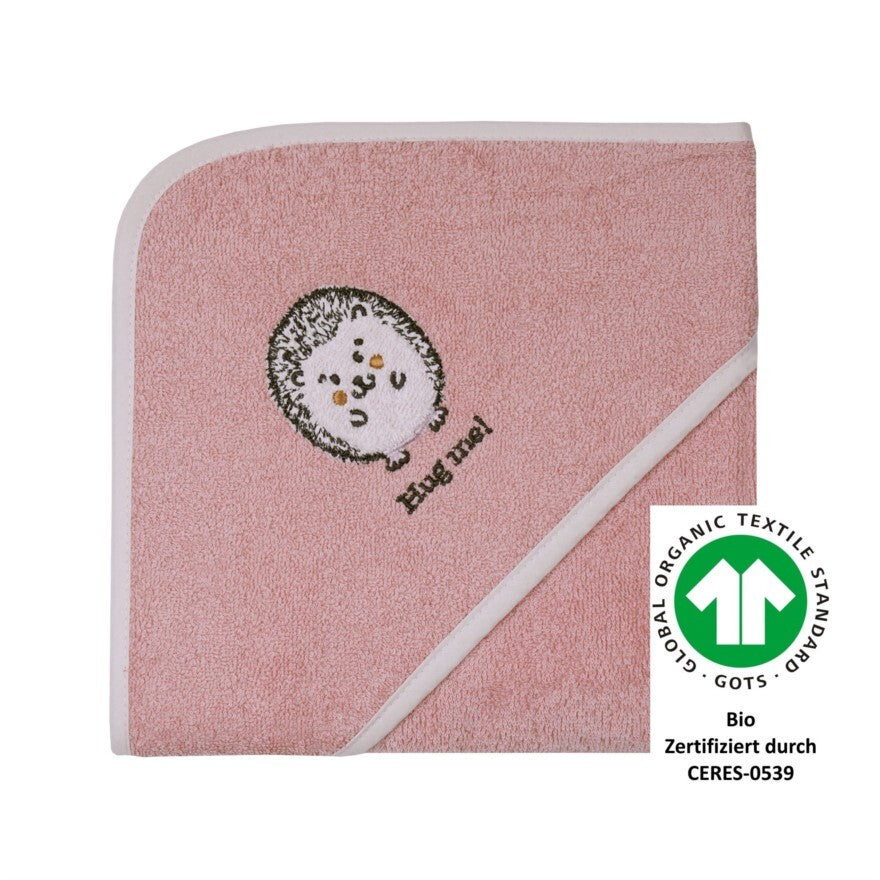  Wörner Südfrottier Kapuzenbadetuch BIO  "Igel rosa" Gr. 80x80