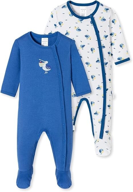 Schiesser Babyanzüge lang mit Fuß 2er-Pack Feinripp Organic Cotton Pelikan Gr 86