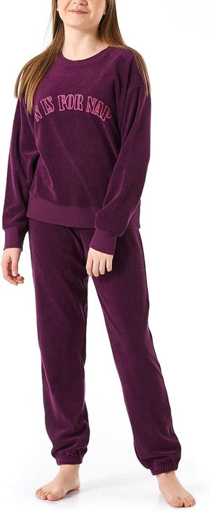 SCHIESSER  Mädchen Schlafanzug Frottee  Aubergine H/W  NEU Gr.140