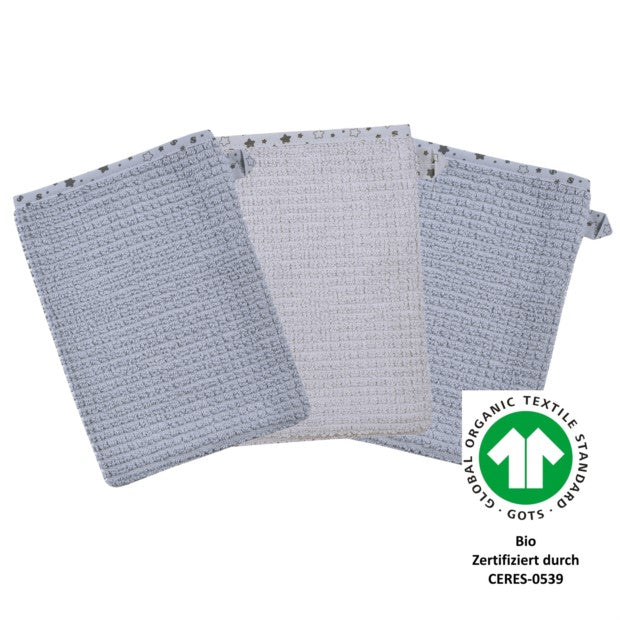 At home grau BIO Waschhandschuh 3er Set 15 x 21 cm