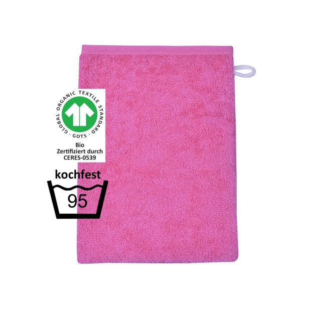 Wörner Südfrottier BIO GOTS kochfest pink Waschhandschuh Größe 15x21 cm