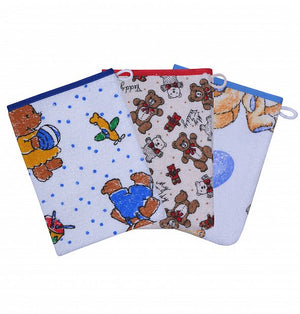 Druck sortiert 3-er Set Waschhandschuh je 15x21 cm