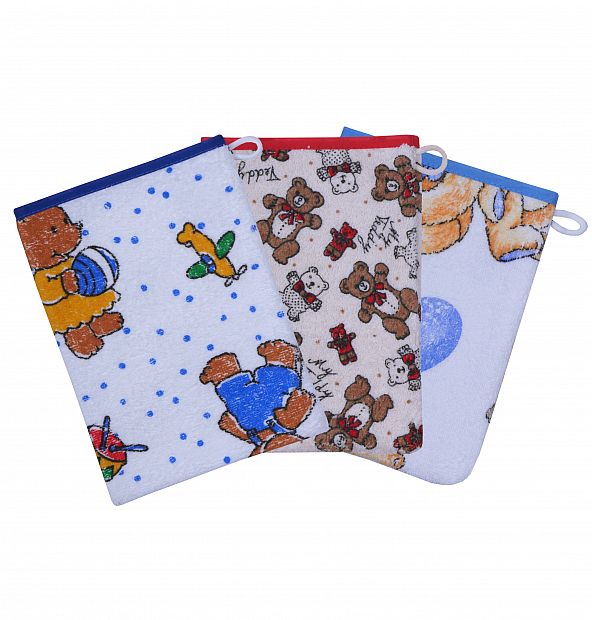 Druck sortiert 3-er Set Waschhandschuh je 15x21 cm